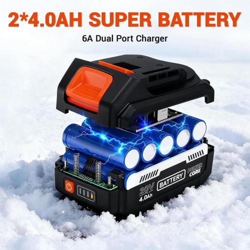 20V*2 Cordless Snow Shovel, 14 Brushless Electric Snow Shovel with Two 4.0Ah Battery & Adjustable Directional Plate, Lightweight Snow Blower for Pathways, Patios, Decks & Driveways (Orange)