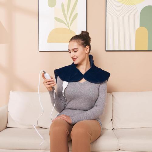 Ruqiji 19 x 24 Weighted Neck&Shoulder Heating Pad, 2.5lbs with 12 Temperature Settings&Countdown Timer,Pain Relief for Neck/Shoulders/Menstrual Pain(Navy Blue)