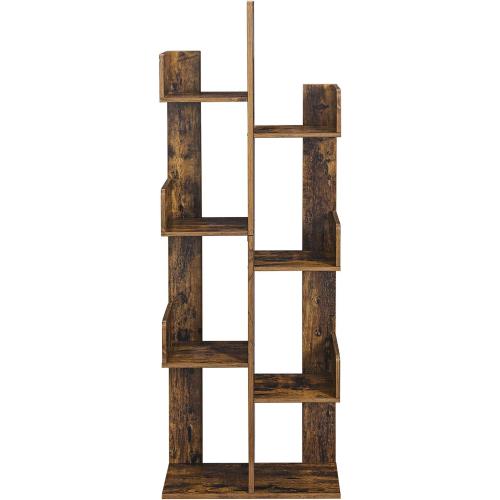 VASAGLE Bookcase, Tree-Shaped Bookshelf with 8 Storage Shelves, Rounded Corners, 19.7 x 9.8 x 55.1 Inches, Rustic Brown ULBC66BXV1