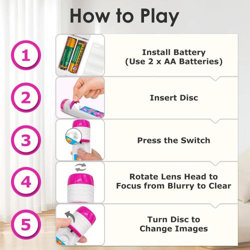 Mermaid Projector Flashlight for Kids Ages 3 , Ideas Christmas Stocking Stuffers Gifts for Girls, Pink Fairy Little Mermaid Toys, 3 Discs 24 Images, Kid Night Light Projector