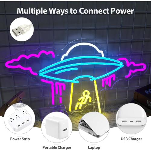22-Inch Large UFO Neon Sign For Wall Decor, Dimmable Spaceship Neon Light, USB Powered Spaceship decor For sci-fi Fans Space-Themed Bar Restaurant Event Party Game Room Decoration, for Man's Gift