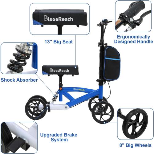 Economy Knee Scooter Steerable Knee Walker for Foot Injuries Compact Crutches with Dual Rear on-Wheel Brake and Shock Absorption Under The Knee pad