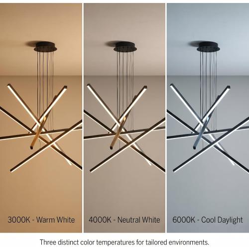 Modern Chandelier,6- Light Fixture Black Sputnik Linear Dimmable Dining Room Chandeliers 39.4in Hanging Lamp LED Dimmable Pendant Adjustable Lights Ceiling for Living Room Foyer Entryway Staircase