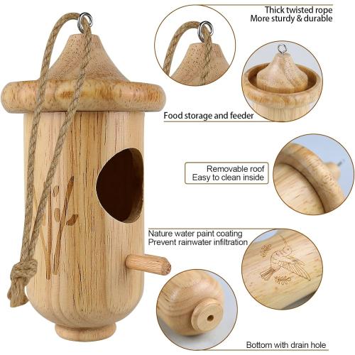 Hummingbird House for Outside Hanging, Wooden Hummingbird Gifts Nest 3 Pack with Hemp Ropes, Gardening Gifts Humming Bird Houses Home Decoration