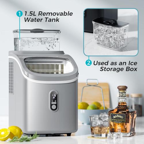 Kismile Ice Maker Countertop, Portable Ice Cube Maker Machine with 1.5L Detachable Water Tank, 33Lbs/Day, 16Pcs/5Mins, 24H Timer, Self-Cleaning Ice Maker, Ice Machine Maker for Home,Office,Party