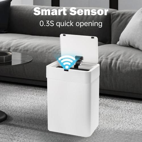 2 Pack White Sensor Trash Can with Trash Bags