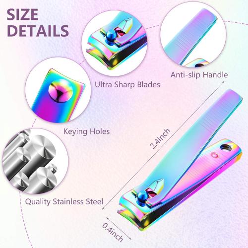 Honoson 6 Pieces Rainbow Nail Clippers Set Stainless Steel Toenail Clippers Portable Sturdy Nail Clipper Fingernails and Toenail Cutter for Women Men