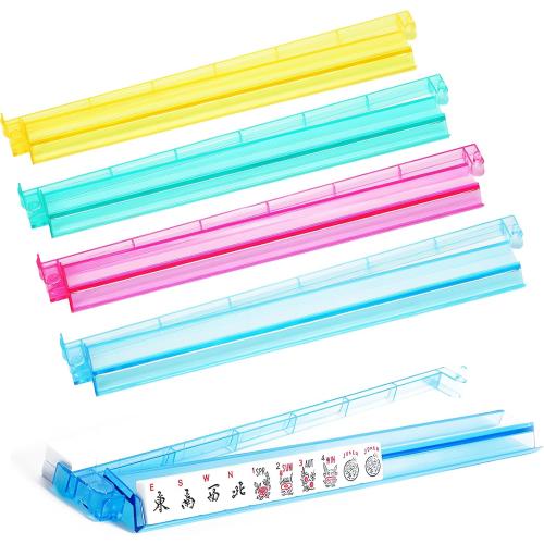 Mahjong All-in-One Tile Rack & Pusher, Clear Acrylic Mahjong Rack and Pusher Combo, Modern American Majiang Tile Racks Set of 4 (Multi-Color)
