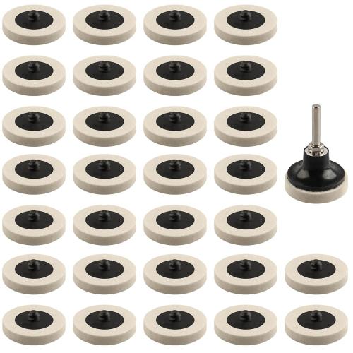 Rocaris 30 Pcs 2 Inch Compressed Wool Fabric Disc Polishing Buffing Pads Wheels Disc Pad Holder with 1/4 Shank Perfect for Cleaning Polishing Sanding Projects