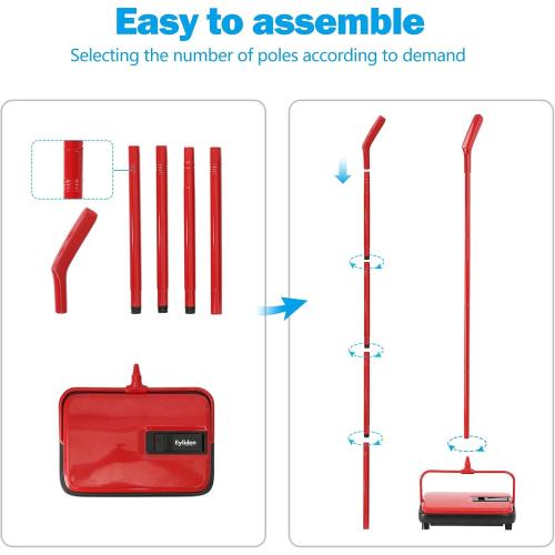 Eyliden Carpet Sweeper, Mini Size Lightweight Hand Push - No Noise, Non-Electric, Easy Manual Sweeping Only for Carpet Cleaning (Red)