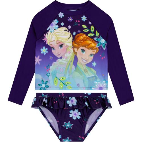 Disney Swimsuit, Long Sleeve Girls Bathing Suit, Elsa and Anna Girls Swimsuit, Kids Bathing Suit - Size 8
