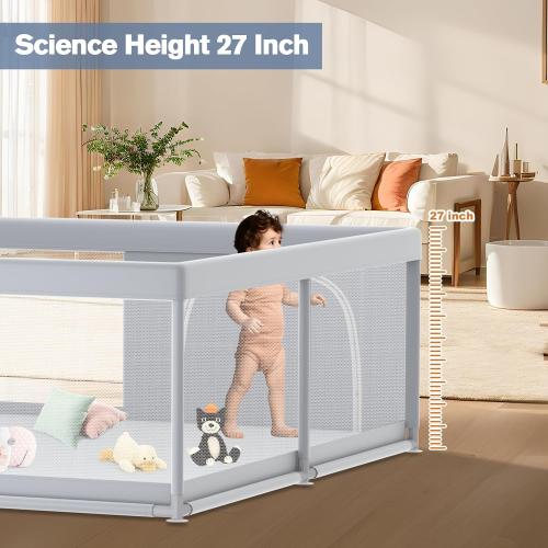 Size 79x79 Color Grey  Extra Large Baby Playpen 79×79 Inch, Playpen with 2 Zipper Door for Babies and Toddlers, Play Pen Pin Indoor Outdoor Baby Play Fence