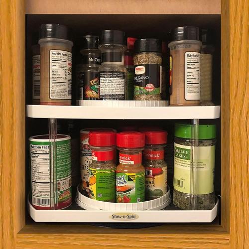 2-Tier Spice Rack Organizer for Cabinet | Rotating Lazy Susan Spice Organizer Holds 40 Spice Jars | Countertop & Pantry Spice Shelf for Kitchen Organization & Storage (White)