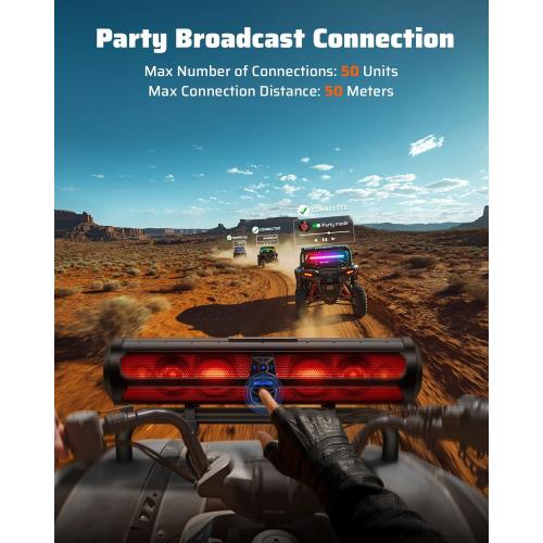 Ehaho Rumble-X Series UTV Sound Bar, 8-Speaker Metal ATV Soundbar BT w/Broadcast Party Mode & Music Sync Multicolor, 29 Golf Cart Sound Bar Compatible with Polaris RZR Can-Am, for 1- 2 Roll Cage