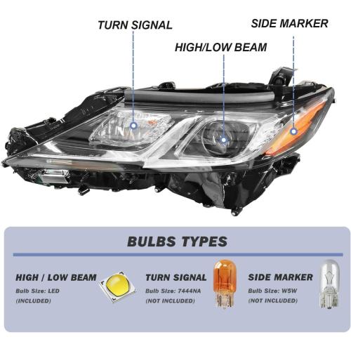 2018-2022 Camry L LE SE Headlights,LED Projector Headlight Assembly Compatible with Toyota Camry 2018 2019 2020 2021 2022 Replacement Left Driver Side TO2502255 81150-06C40