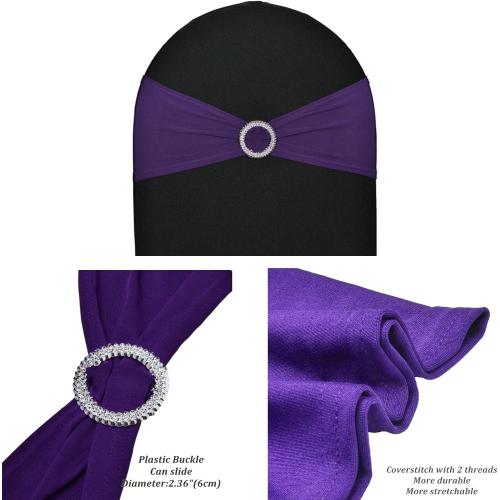 10pcs Stretch Spandex Chair Sashes for Wedding Party Banquet Decoration Elastic Bulk Chair Bands with Buckle Engagement Event Birthday Graduation Meeting (Purple)