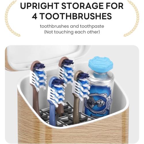 GFWARE Toothbrush Holders with Cover - 5 Slots Toothbrush and Toothpaste Holde Kids Tooth Brush Holder for Bathroom, Detachable Bathroom Sink Organizer countertop, Wood