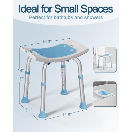 HOMLAND Shower Chair for Inside Shower, Adjustable Height Shower Stool | Shower Seat for Inside Tub Bathroom Bench Bath Chair for Elderly and Disabled, Lightweight Aluminum Frame - Light Blue