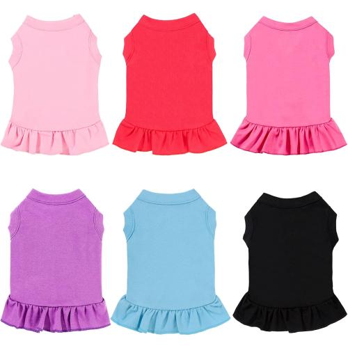 6 Pieces Dog Dresses Shirt Skirt Sleeveless Dress Breathable Pet Shirts with Ruffles Puppy Sundress Outfits for Dogs and Cats (M Size)