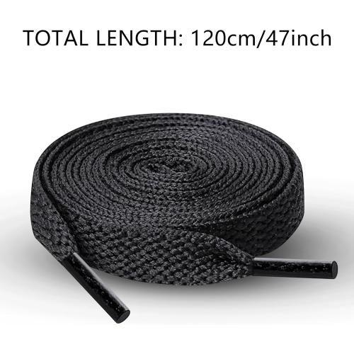 120cm/47inch Flat Shoe Laces for Sneakers, Sturdy Polyester with Non-Fray Tips, Ideal for Various Wear and Bags, Black