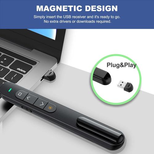 QUI Presentation Clicker for PowerPoint, RF 2.4GHz USB Wireless Presenter Remote with Volume Control, PowerPoint Clicker Slide Advancer for Mac, Windows, Laptop, Keynote