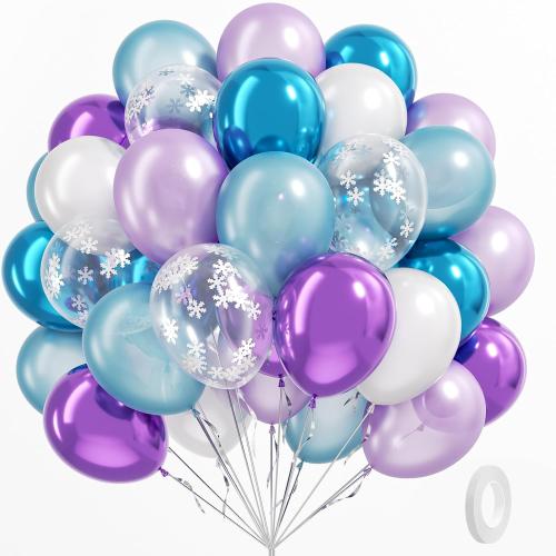 Frozen balloons, 60pcs 12 Inch Purple and Blue Balloons with Snowflake Confetti Balloons for Winter Theme Party Supplies Baby Shower Wedding Frozen Birthday Party Decorations