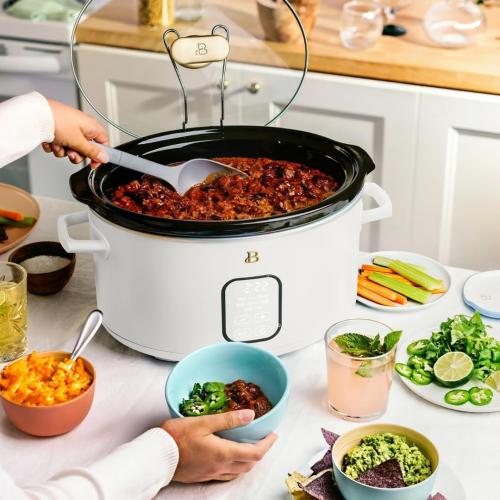 6 Qt Programmable Slow Cooker with Digital Timer, 5 Cooking Functions, Removable Ceramic Pot and Tempered Glass Lid, Dishwasher Safe (White Icing)