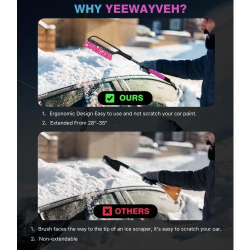 YeewayVeh 35 inch Snow Brush and Ice Scraper for Car Windshield, Extendable Snow Brush for Car with Soft Grip & Additional Handhold, 2 in 1 Detachable Snow Scraper for Car Truck SUV Vehicle, Magenta
