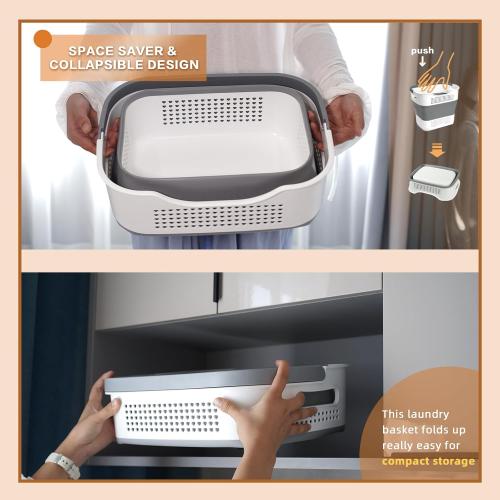 GREATLINK Foldable Laundry Basket Collapsible Laundry Hamper, Laundry Basket Dorm with Handles, Clothes Hamper & Laundry Bin, ﻿Pop Up Storage Container/Organizer, Plastic Hamper/Basket, Grey