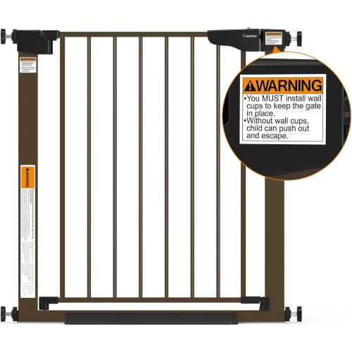 Cumbor 2 Pack 29.7-46 Baby Gate for Stairs, Mom's Choice Awards Winner-Auto Close Dog Gate for doorways, Easy Install Pressure Mounted Pet Gates indoor, Easy Walk Thru Wide Safety Gate for Dog, Brown