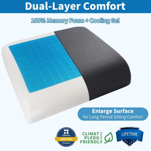 Extra Thick Large Seat Cushion -big Gel Memory Foam Cushion with Carry Handle Non Slip Bottom - Pain Relief Coccyx Cushion for Wheelchair Office Chair (Black (1PACK))