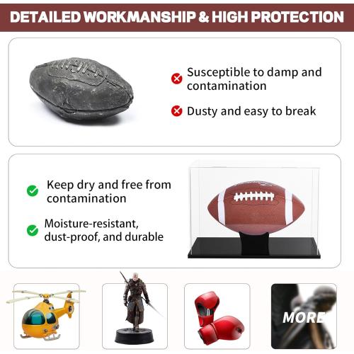 Football Display Case Full Size, Acrylic Clear Box with Stand, UV Protected Memorabilia Holder, for Autographed Football Fans & Collectors, Sports Collectibles