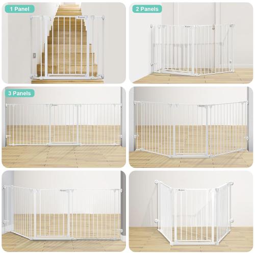 COMOMY 80 Extra Wide Baby Gate, Dog Gate for House Stairs Doorways Fireplace, Auto Close Pet Gate with Door Walk Through, 3 Metal Panels, Hardware Mounted Baby Fence Indoor Outdoor(30 Tall, White)