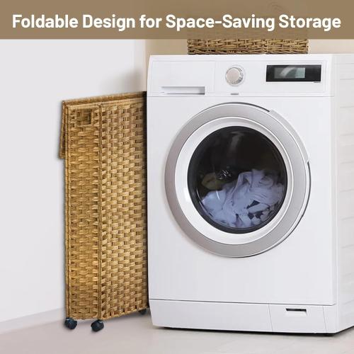 70L Slim Laundry Hamper with Lid & Wheels, 2-Park Rolling Laundry Basket with 4 Removable Liner Bags & 3 Mesh Bags, Narrow Dirty Clothes Basket, Foldable Handwoven Rattan Laundry Sorter, Natural‼️no rips tears or breaks 2 laundry hampers and accessories may be missing ‼️