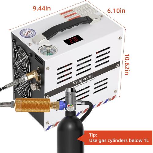 PCP Air Compressor, Auto Stop 4500Psi/30Mpa, No Oil/Water, Powered by Lithium Ion 18V Battery (Not Included) or Home 110V AC, Paintball, Air Rifle, Scuba Cylinder PCP Compressor