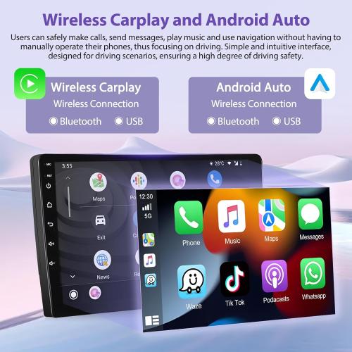 8-Core 4 64G Qualcomm Double Din Android Car Stereo Audio 10 Inch IPS Touchscreen with Wireless Carplay Android Auto 3D Car Model Bluetooth WIFI GPS DSP FM Radio Receiver SWC Backup Camera MIC