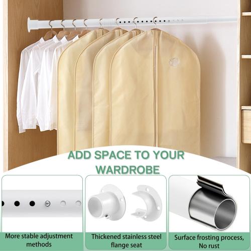 Closet Rods for Hanging Clothes, 1.3 Inch Diameter Heavy Duty Closet Rod 17-39 Inch Adjustable Clothes Hanging Bar Matte White Shower Curtain Rods for Closet, Wardrobes, Bathroom, Windows