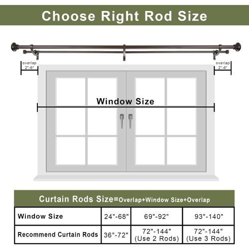 Double Curtain Rods 72 to 144 Inches with Solid Aluminum Alloy Brackets, 1 Inch Adjustable Drapery Rod, Heavy Duty Dual Curtains Rod for Window, Sliding Door, Bedroom Decoration, Warm Gold