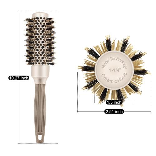 Round Barrel Anti-Static Hair Brush with Boar Bristles, For Straightening & Drying (1 1/4 inch)