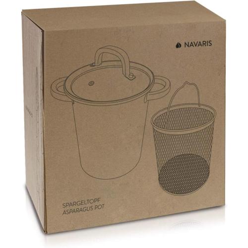 Navaris Asparagus Pot - Stainless Steel Asparagus Vegetable Steamer Spaghetti Pasta Stovetop Cooker with Removable Basket and Lid - BPA Free - 4.1 Qt