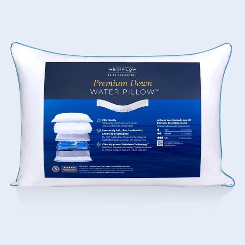 Mediflow Elite Down Water Pillow - 90% Down Fill, Adjustable Neck Pain Relief Pillow for Side, Back, and Stomach Sleepers