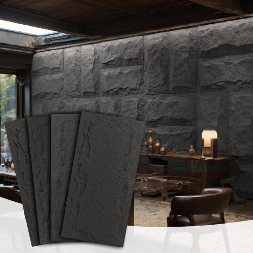 Stone 3D Wall Panels,4-Pack PU Wall Panels, 23.6*47.2 Wall Paneling for Interior Wall Decor, Faux Stone Wall Panel for Accent Wall Decor, Sophisticated & Stylish 3D Wall Decor(Space Dark)