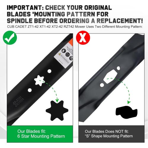 Grasscool 942-04308-X 942-04308 Mower Blades for Troy Bilt Bronco Pony Mustang 42 inch Mower with 6 Star Hole Cub Cadet XT1-42 ZT1-42 42'' Zero Turn Lawn Tractor