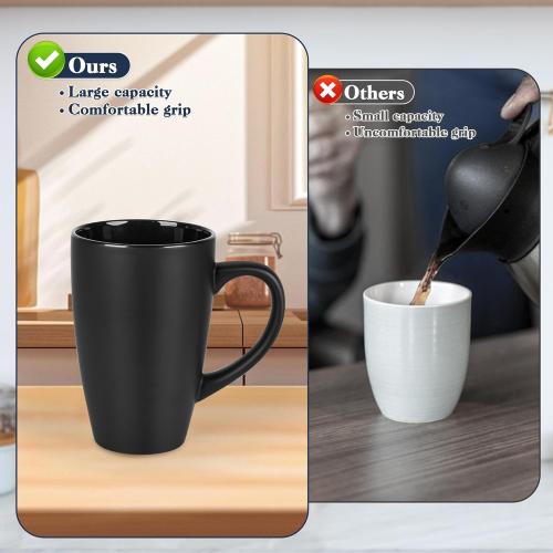 Teivio Home set 8....Extra Large Ceramic Tall Coffee Mugs Set for Coffee Tea Hot Cocoa  Dishwasher & Microwave Safe (Matte black)