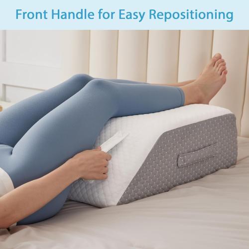 Leg Pillow Elevation Blood Circulation, Leg Wedge for Elevation for Swelling, Leg Elevating Pillow for After Surgery, Memory Foam Foot Knee Pillow for Back Sleeping 23.6×16.8×8 Inch White/Grey