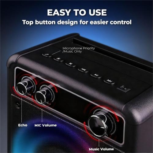 Karaoke Machine with 2 Wireless Microphones, Portable Bluetooth Speaker for Adults Kids, PA Systems Support TWS Echo Adjust TF USB AUX for Home Party Outdoor Travel