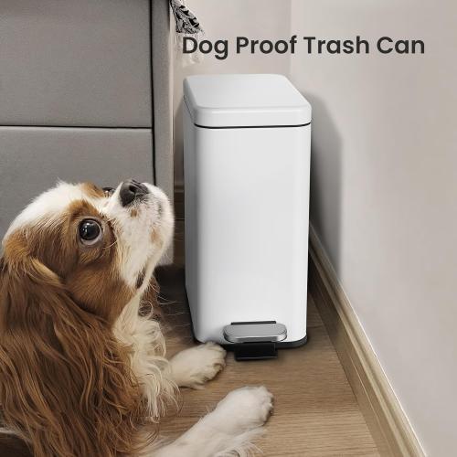 Cesun Bathroom Trash Can with Lid, 2.6 Gallon Small Bathroom Garbage Can Soft Close, Stainless Steel Waste Basket with Step Pedal for Bedroom, Laundry Room, Living Room, Home Office, Toilet, RV, White
