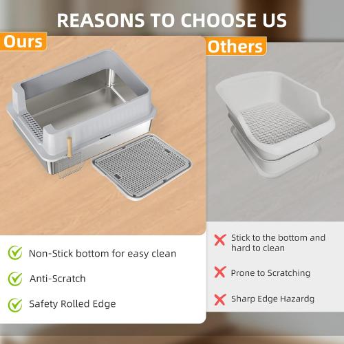 Stainless Steel Litter Box - 28 Extra Large XXXL Cat Litter Box with High Sides, Non-Sticky & Anti-Leakage for Big Cats/Multiple Cats, Includes Heavy Duty Metal Scoop, Grey