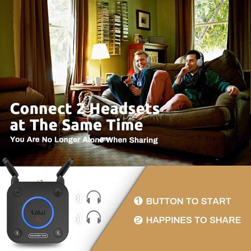 Black B06TX 1Mii B06TX Bluetooth 5.2 Transmitter for TV to Wireless Headphone/Speaker, Bluetooth Adapter for TV w/Volume Control, AUX/RCA/Optical/Coaxial Audio Inputs, Plug n Play, aptX Low Latency & HD