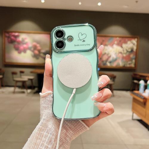 ZONRW for iPhone 17 Case Magnetic,Cute Wave Shape, Green | Soft Frame Curly for Women Girls with Love Heart Luxury Plating Phone Case Compatible with MagSafe Shockproof Back Cover